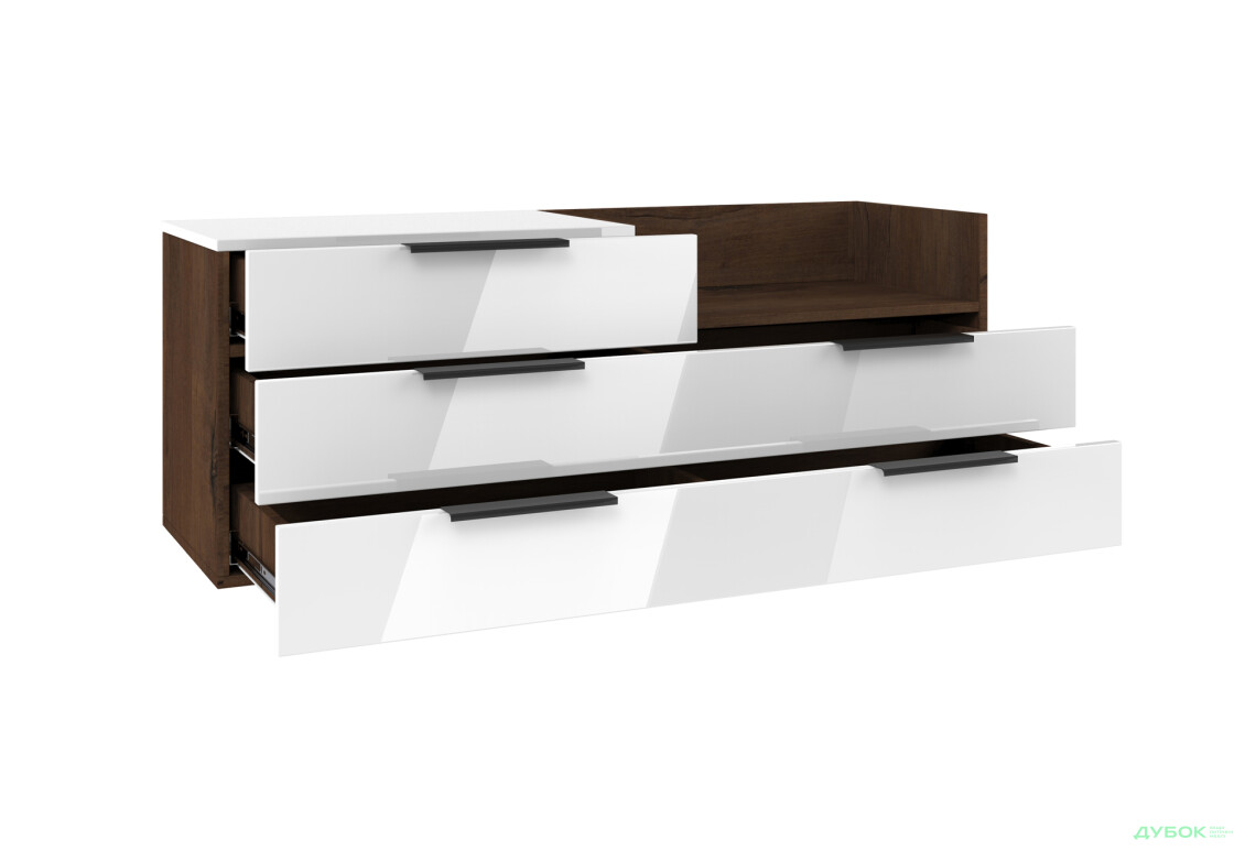 Тумба під ТВ Київський стандарт навісна ТН-04 права з 5 шухлядами та полицею 120 см, горіх макадамія / білий глянець - Зображення 3 Зображення 3 - Тумба під ТВ Київський стандарт навісна ТН-04 права з 5 шухлядами та полицею 120 см, горіх макадамія / білий глянець