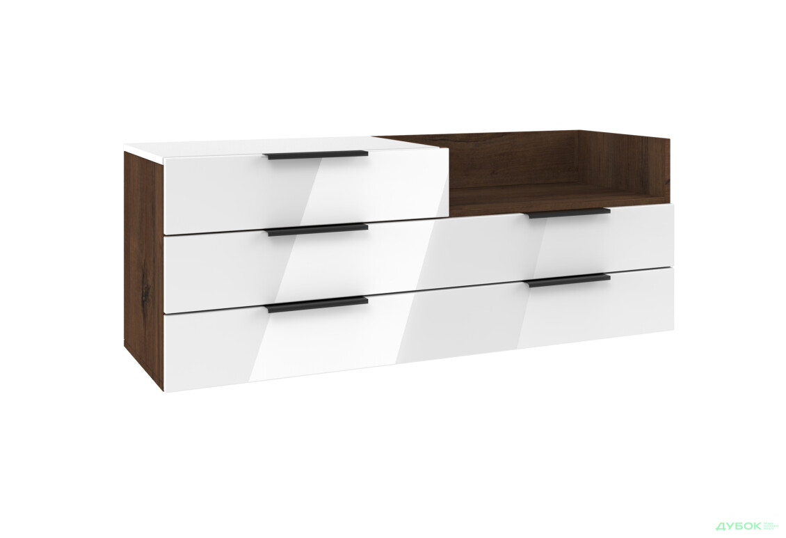 Тумба під ТВ Київський стандарт навісна ТН-04 права з 5 шухлядами та полицею 120 см, горіх макадамія / білий глянець - Зображення 1 Зображення 1 - Тумба під ТВ Київський стандарт навісна ТН-04 права з 5 шухлядами та полицею 120 см, горіх макадамія / білий глянець