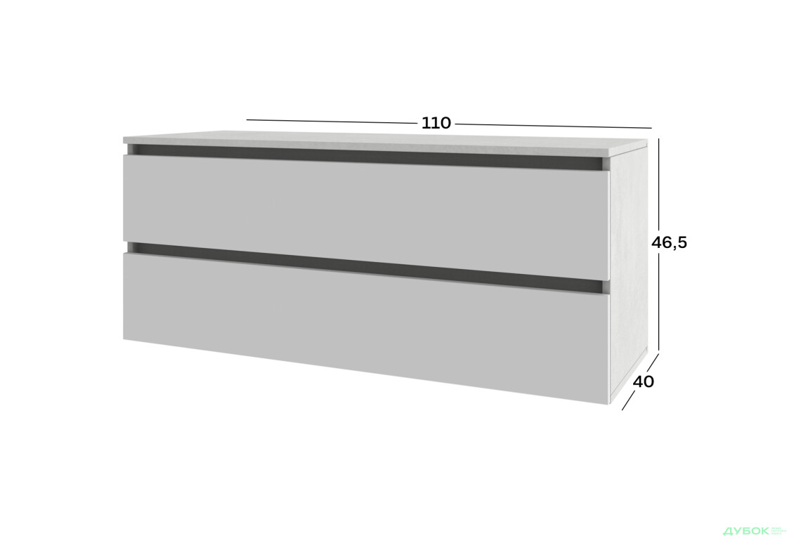 Тумба под ТВ Киевский стандарт навесная Лима с 2 ящиками 110 см, бетон стайл / нимфея альба - Изображение 3 Изображение 3 - Тумба под ТВ Киевский стандарт навесная Лима с 2 ящиками 110 см, бетон стайл / нимфея альба