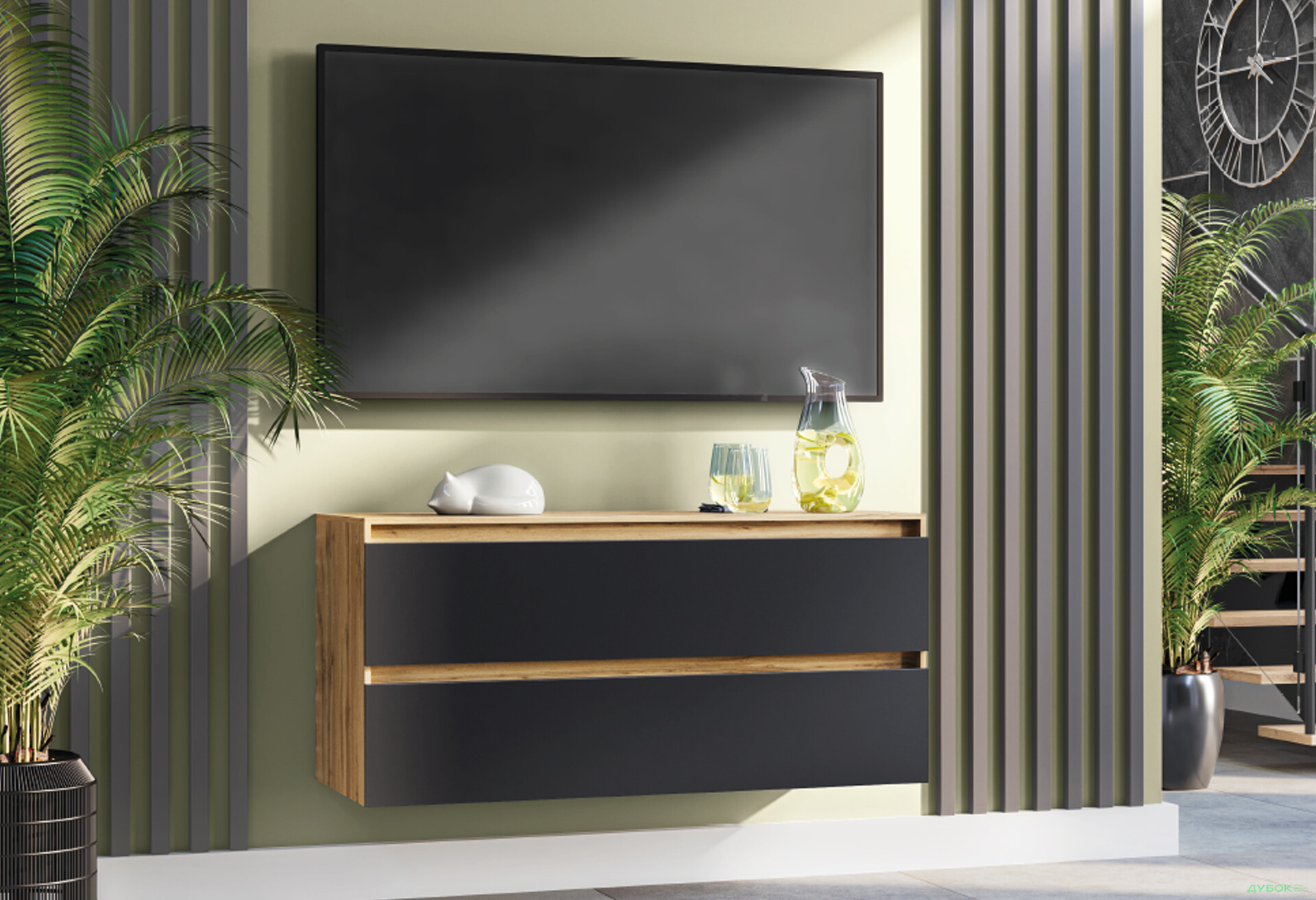 Тумба під ТВ Київський стандарт навісна Ліма з 2 шухлядами 110 см - Зображення 2 Зображення 2 - Тумба під ТВ Київський стандарт навісна Ліма з 2 шухлядами 110 см