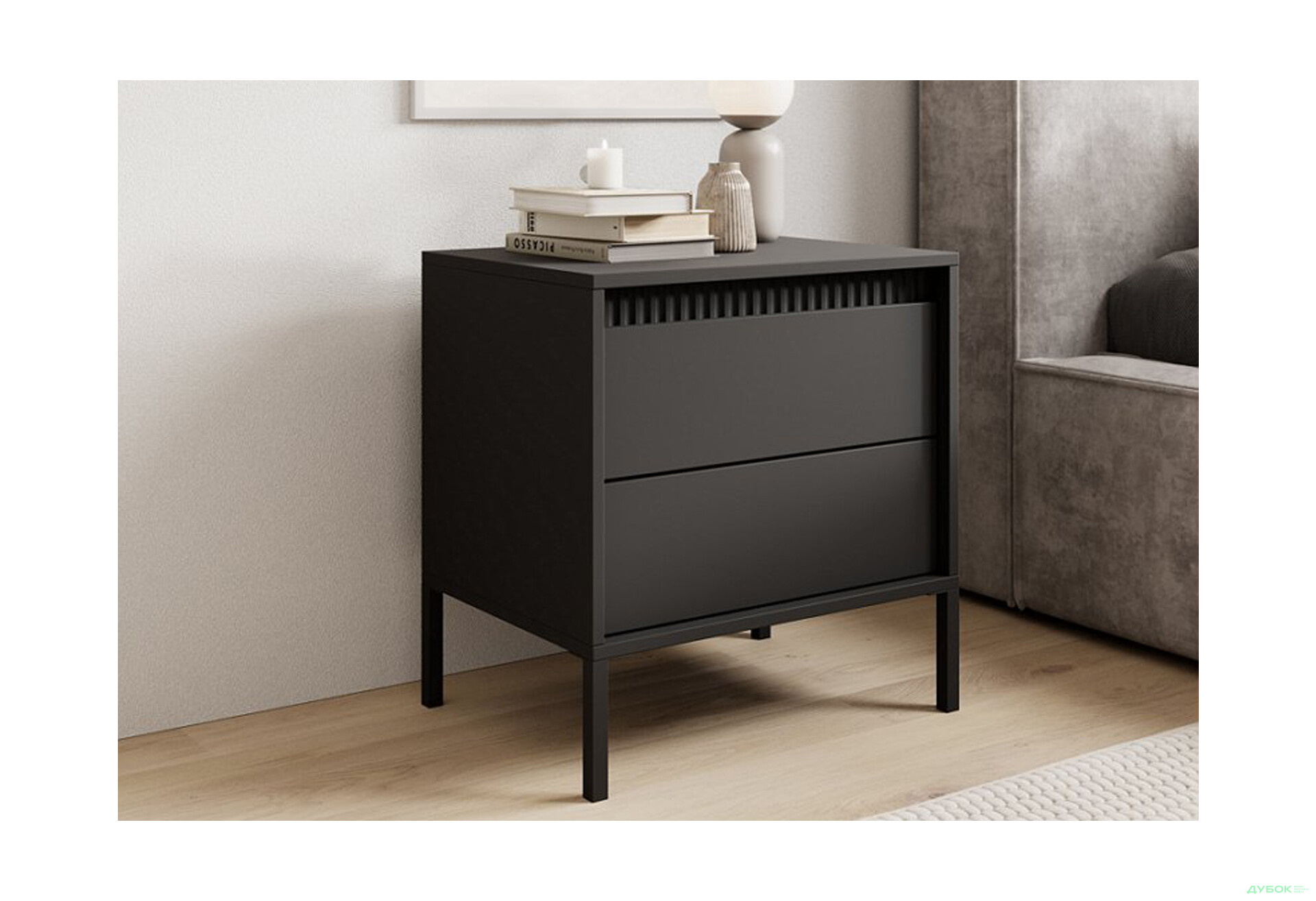 Тумба приліжкова Perfect Home Сенсо / Senso 2S/53 з 2ма шухлядами 54 см, чорний - Зображення 2 Зображення 2 - Тумба приліжкова Perfect Home Сенсо / Senso 2S/53 з 2ма шухлядами 54 см, чорний