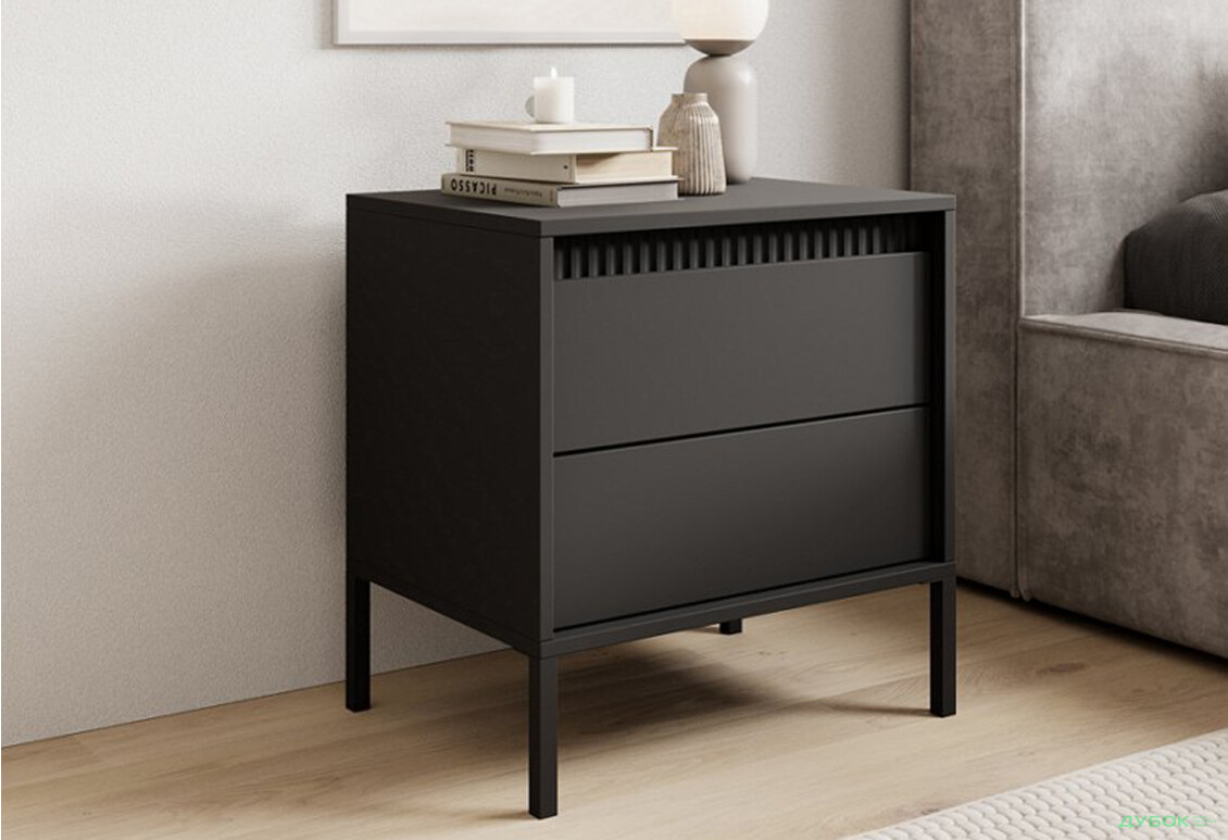 Зображення 2 - Тумба приліжкова Perfect Home Сенсо / Senso 2S/53 з 2ма шухлядами 54 см, чорний