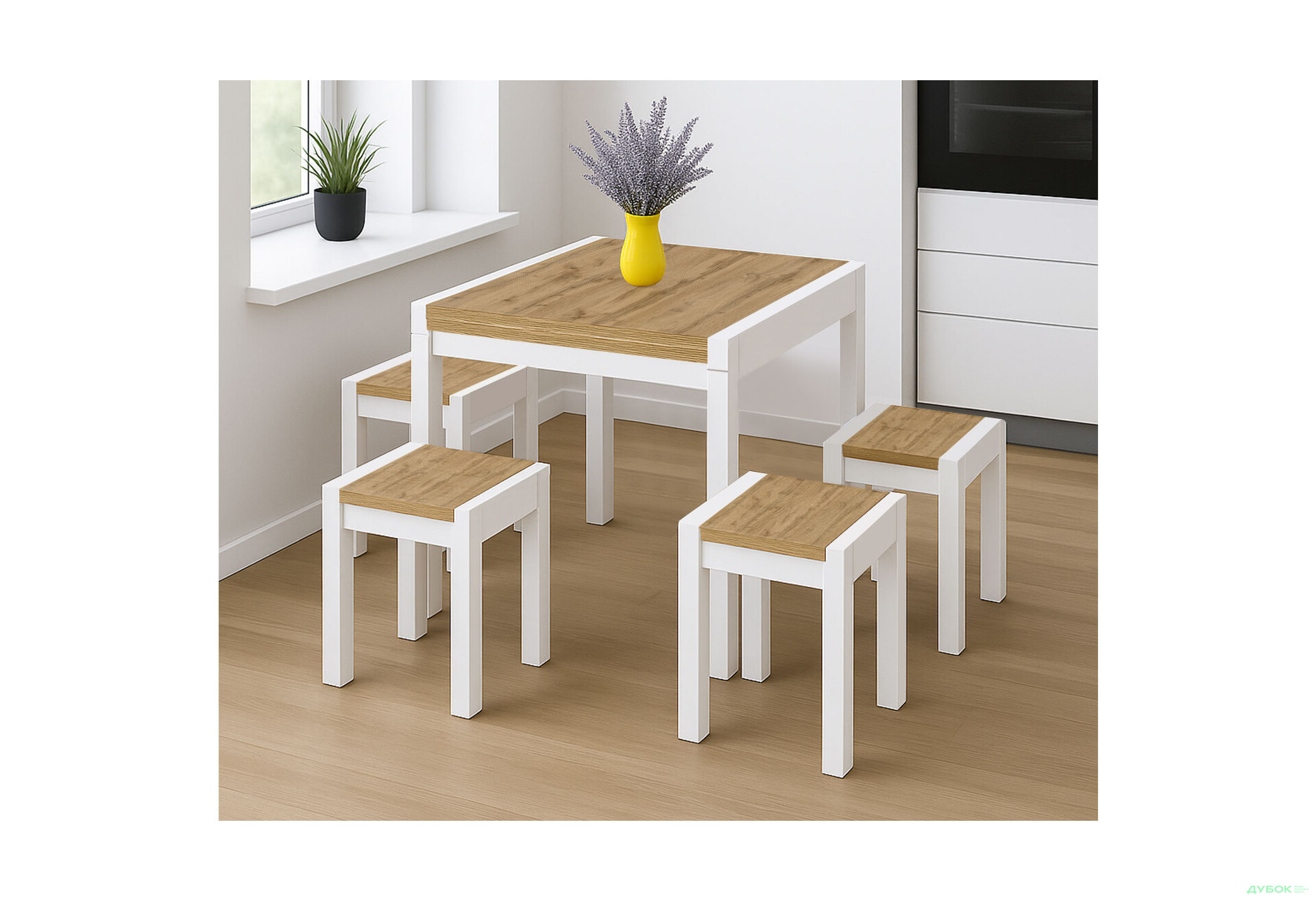 Стіл обідній Крос білий / дуб тахо Kredens furniture - Зображення 2 Зображення 2 - Стіл обідній Крос білий / дуб тахо Kredens furniture