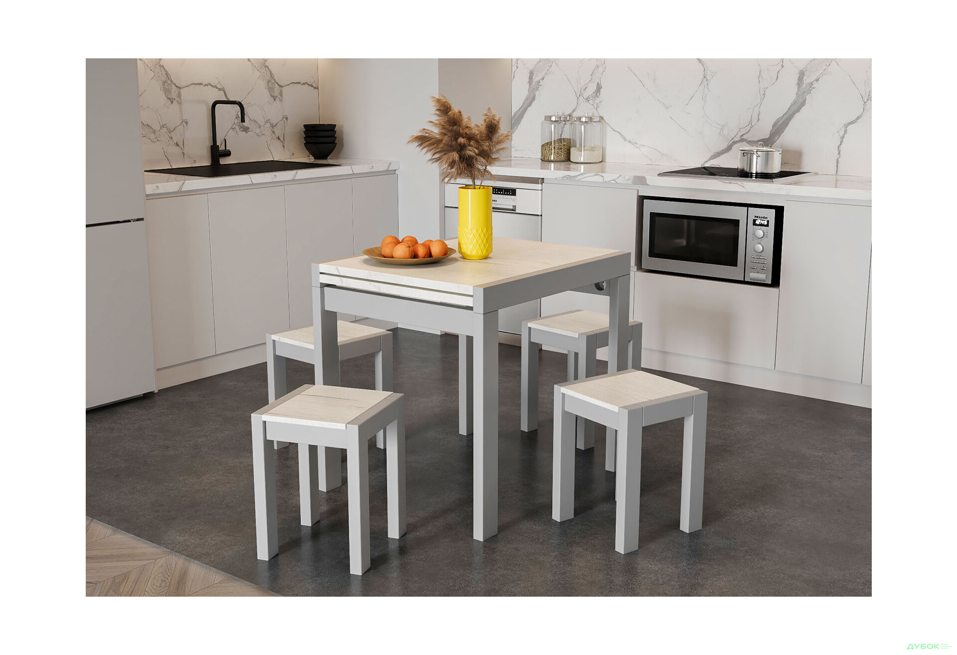 Зображення 2 - Табурет Крос (комплект 2 шт) сірий / дуб крафт білий Kredens furniture