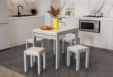 Комплект Крос розкладний стіл + 4 табурети сірий / дуб крафт білий Kredens furniture