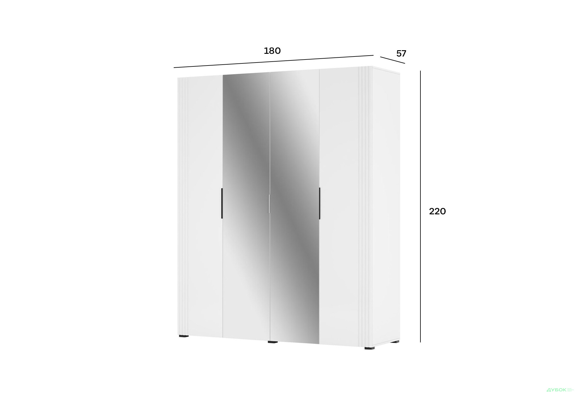 Шафа Світ Меблів Амелія 4-дверна з дзеркалом 180 см, біла - Зображення 5 Зображення 5 - Шафа Світ Меблів Амелія 4-дверна з дзеркалом 180 см, біла