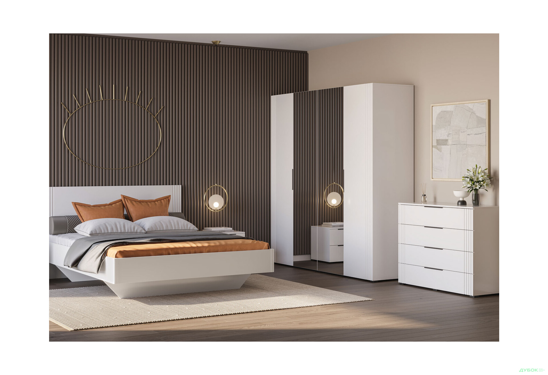 Шафа Світ Меблів Амелія 4-дверна з дзеркалом 180 см, біла - Зображення 2 Зображення 2 - Шафа Світ Меблів Амелія 4-дверна з дзеркалом 180 см, біла