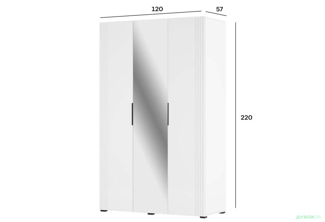 Шафа Світ Меблів Амелія 3-дверна з дзеркалом 120 см, біла - Зображення 3 Зображення 3 - Шафа Світ Меблів Амелія 3-дверна з дзеркалом 120 см, біла