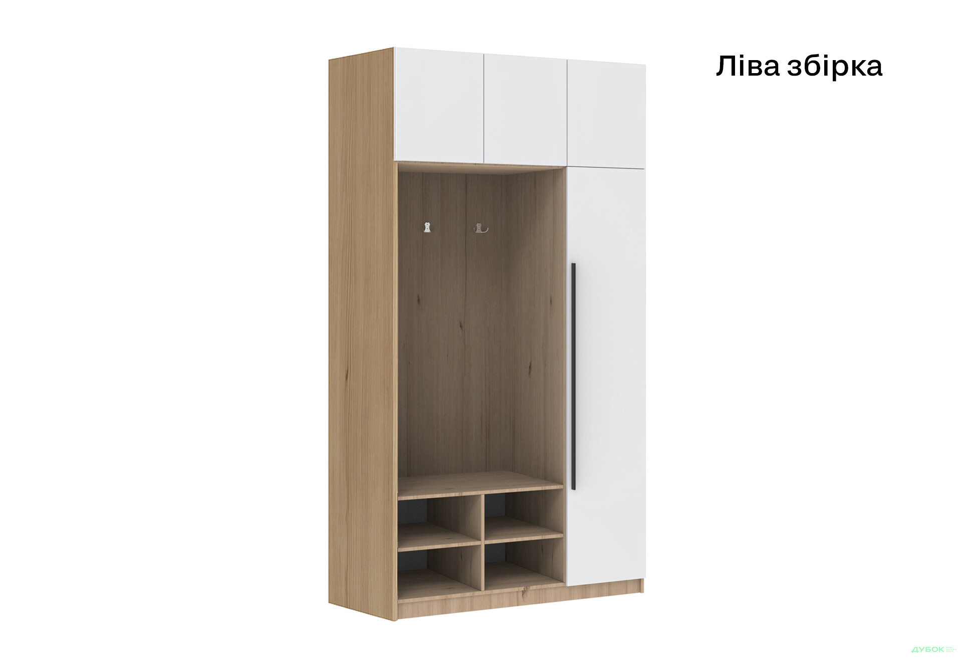 Передпокій Київський стандарт Лайн Елегант Д 4-дверна з гачками 125 см Дуб рая / Німфея альба - Зображення 3 Зображення 3 - Передпокій Київський стандарт Лайн Елегант Д 4-дверна з гачками 125 см Дуб рая / Німфея альба