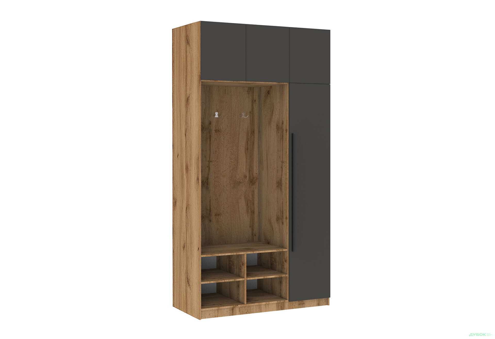 Передпокій Київський стандарт Лайн Елегант Д 4-дверна з гачками 125 см Дуб аппалачі / Антрацит - Зображення 1 Зображення 1 - Передпокій Київський стандарт Лайн Елегант Д 4-дверна з гачками 125 см Дуб аппалачі / Антрацит