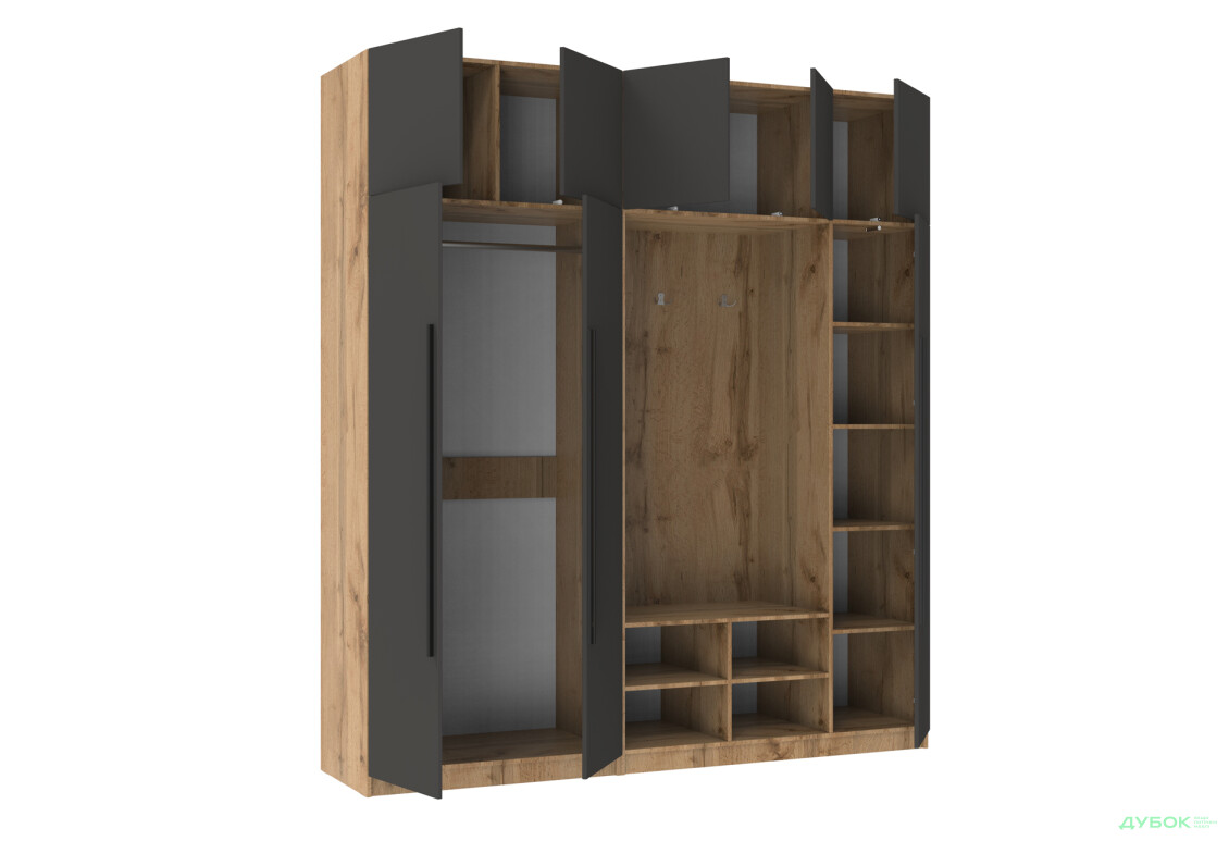 Прихожая Киевский стандарт Лайн Элегант Д 8-дверный с гачками 215 см Дуб аппалачи / Антрацит - Изображение 3 Изображение 3 - Прихожая Киевский стандарт Лайн Элегант Д 8-дверный с гачками 215 см Дуб аппалачи / Антрацит