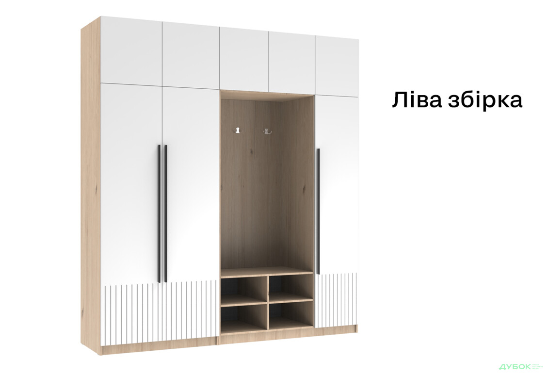 Изображение 4 - Прихожая Киевский стандарт Лайн Элегант Д 8-дверный с гачками 215 см Дуб рая / Белый глянец