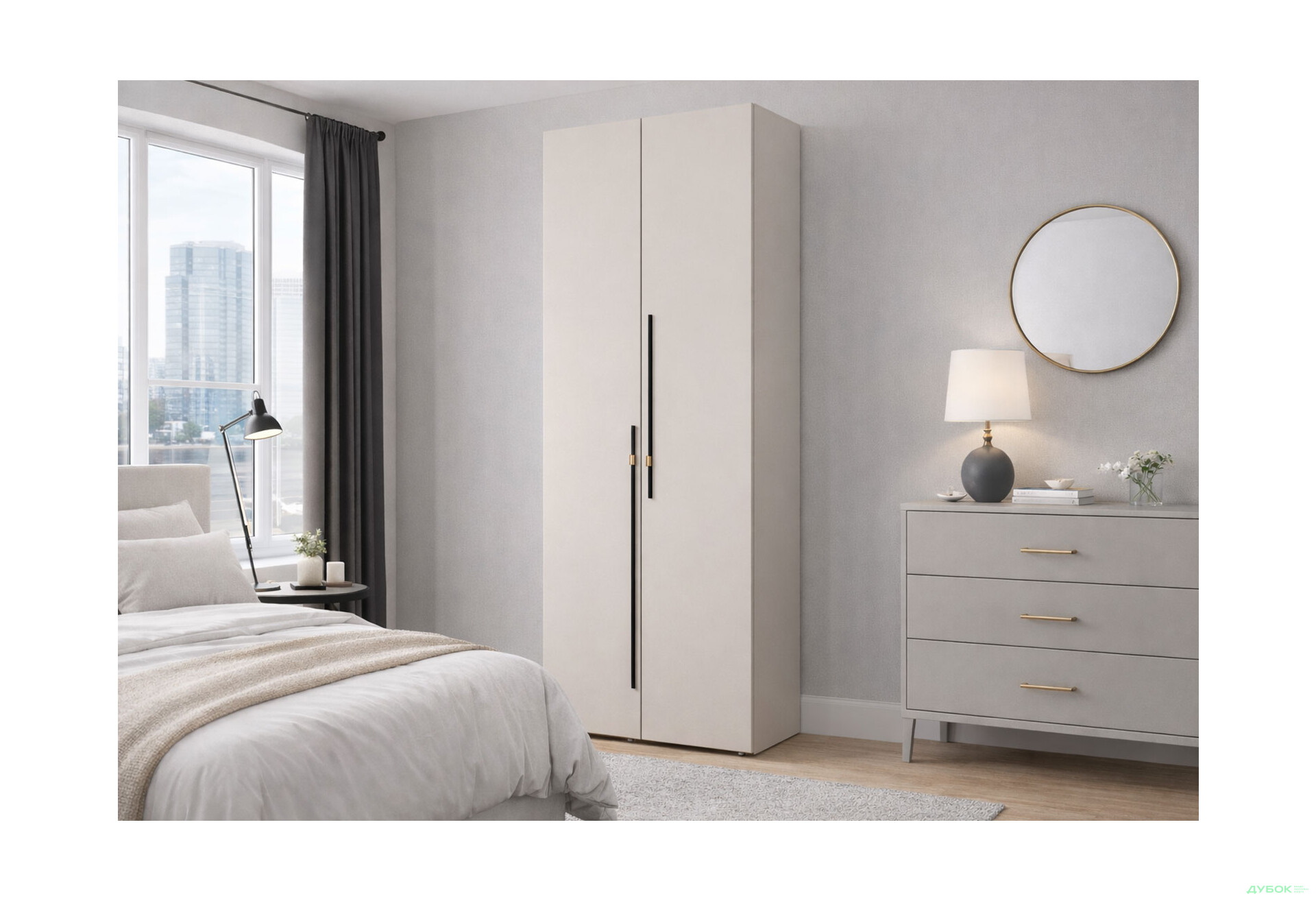 Зображення 2 - Шафа Світ Меблів Спейс дводверна зі штангою та полицями 80х220х57 см, кашемір