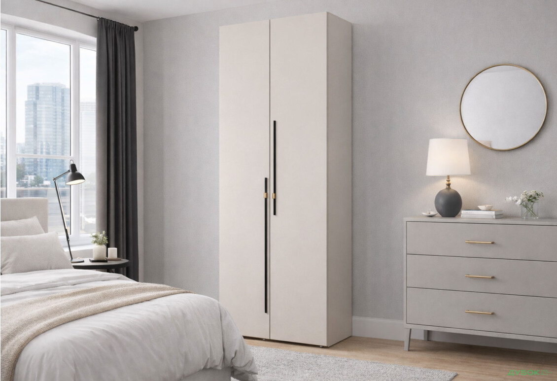 Зображення 2 - Шафа Світ Меблів Спейс дводверна зі штангою та полицями 80х220х57 см, кашемір