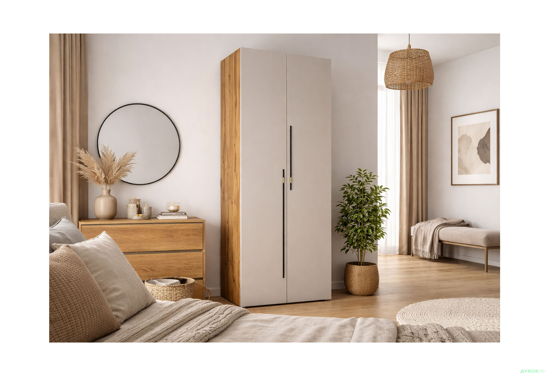 Зображення 2 - Шафа Світ Меблів Спейс дводверна зі штангою і полицями 80х220х57 см, дуб аппалачі / кашемір