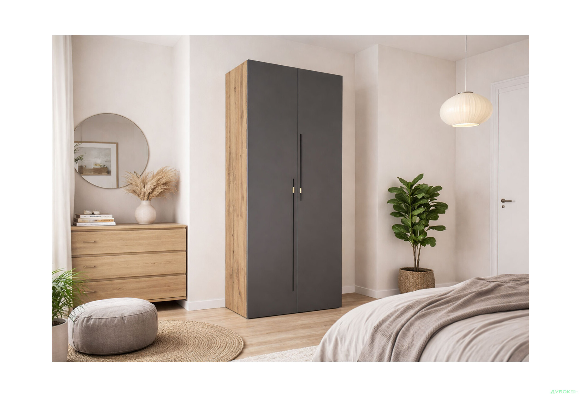 Изображение 2 - Шкаф Svit Mebliv Спейс двухдверная со штанкой и полками 80х220х57 см, дуб аппалачи / графит