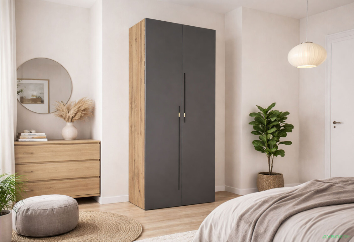 Изображение 2 - Шкаф Svit Mebliv Спейс двухдверная со штанкой и полками 80х220х57 см, дуб аппалачи / графит