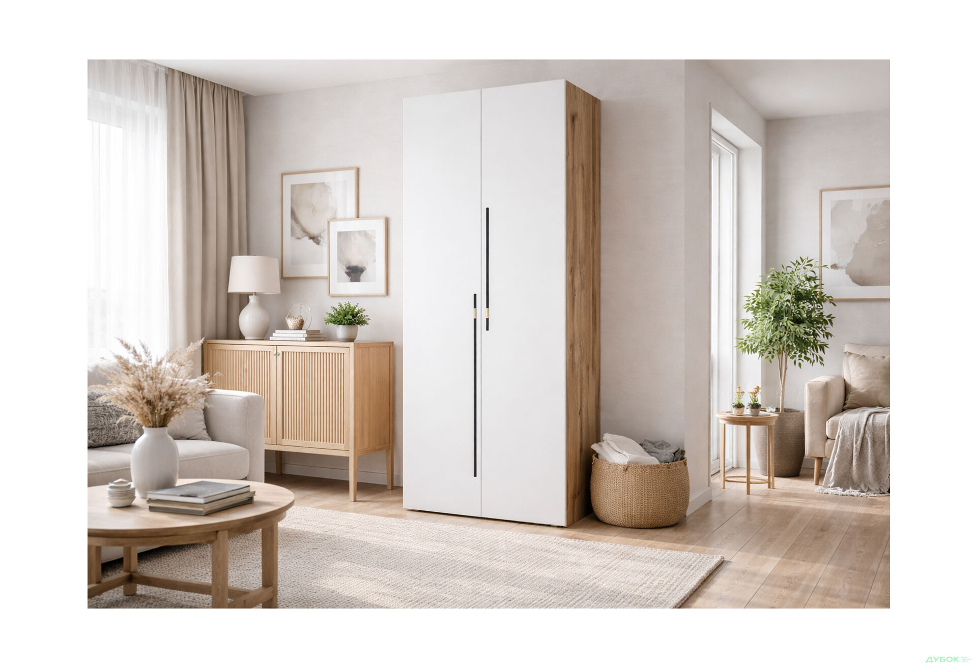 Изображение 2 - Шкаф Svit Mebliv Спейс двухдверная со штанкой и полками 80х220х57 см, дуб аппалачи / нимфея альба