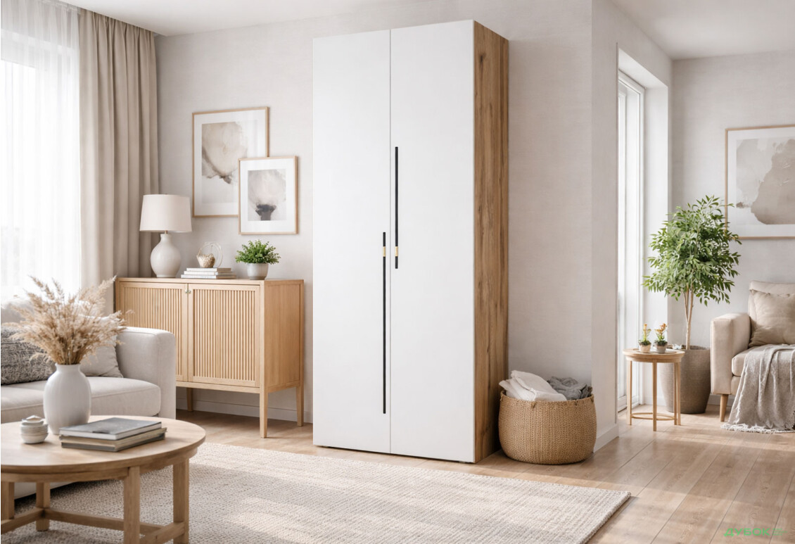 Изображение 2 - Шкаф Svit Mebliv Спейс двухдверная со штанкой и полками 80х220х57 см, дуб аппалачи / нимфея альба