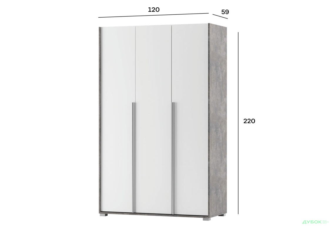 Шафа Світ Меблів Алекса 3-дверна 120 см Ательє світлий / Німфеа альба - Зображення 3 Зображення 3 - Шафа Світ Меблів Алекса 3-дверна 120 см Ательє світлий / Німфеа альба