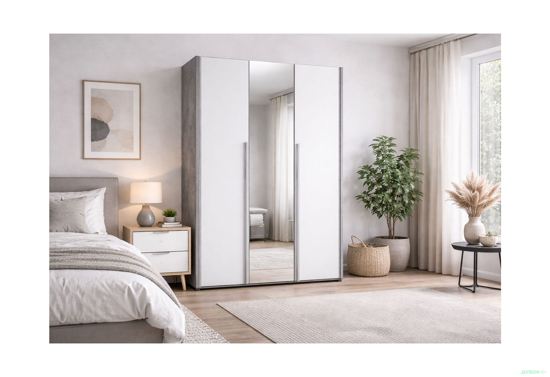 Зображення 2 - Шафа Світ Меблів Алекса 3-дверна з дзеркалом 120 см Ательє світлий / Німфеа альба