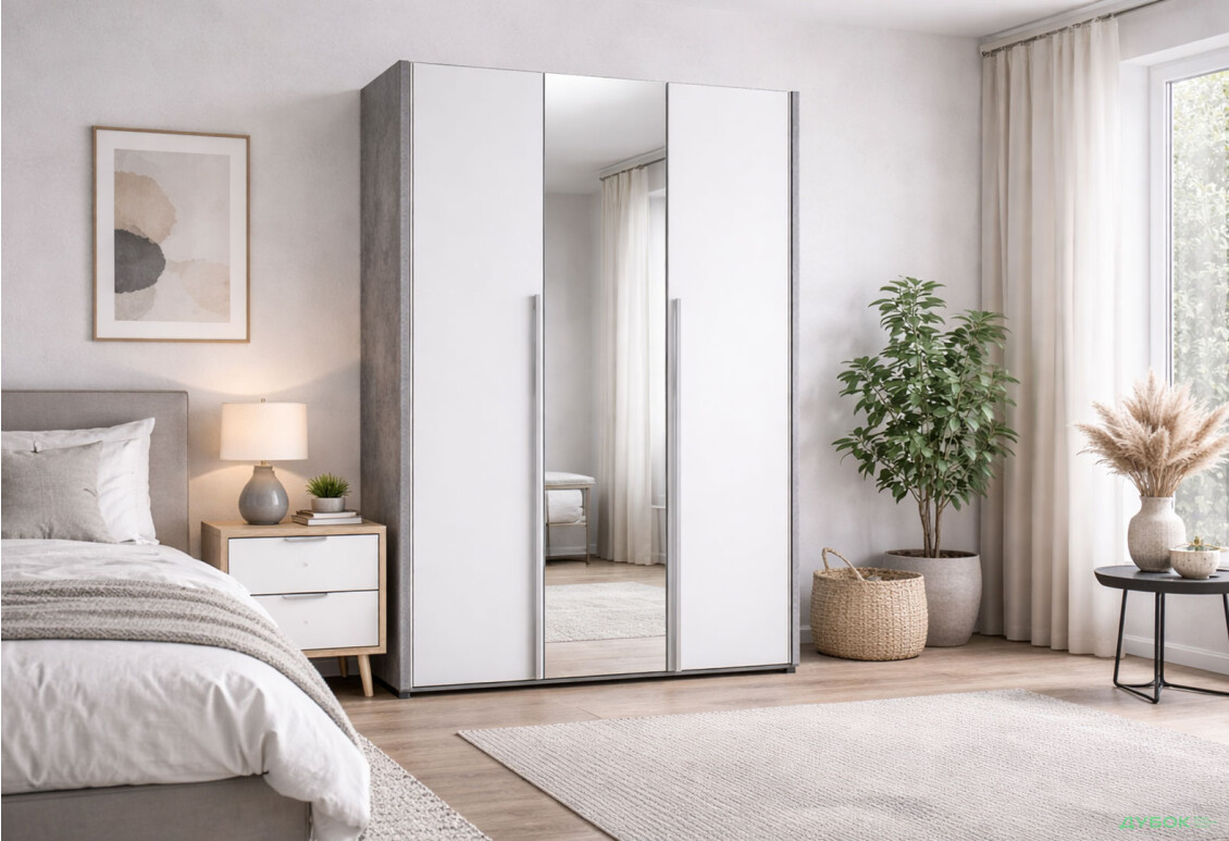 Зображення 2 - Шафа Світ Меблів Алекса 3-дверна з дзеркалом 120 см Ательє світлий / Німфеа альба