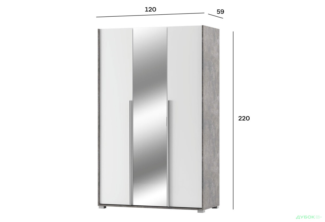 Шафа Світ Меблів Алекса 3-дверна з дзеркалом 120 см Ательє світлий / Німфеа альба - Зображення 3 Зображення 3 - Шафа Світ Меблів Алекса 3-дверна з дзеркалом 120 см Ательє світлий / Німфеа альба