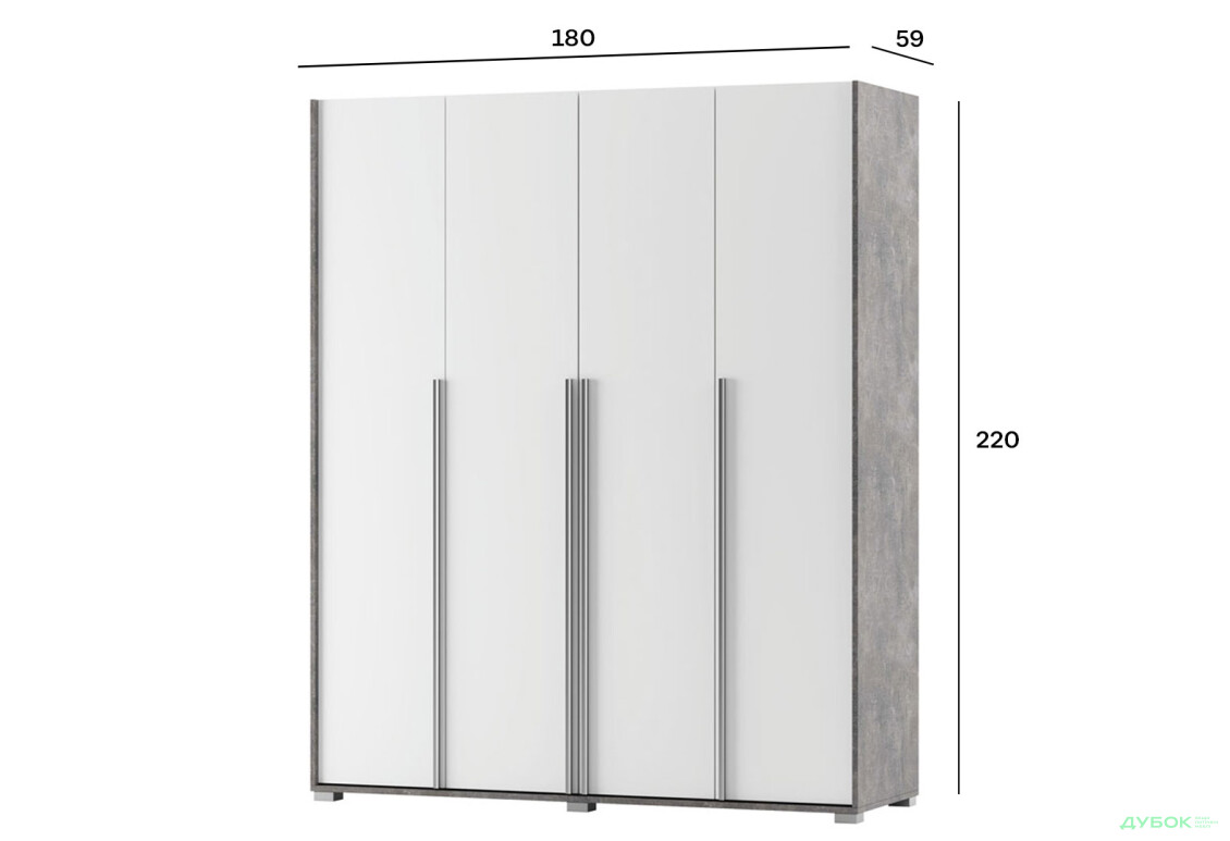 Шафа Світ Меблів Алекса 4-дверна 180 см Ательє світлий / Німфеа альба - Зображення 4 Зображення 4 - Шафа Світ Меблів Алекса 4-дверна 180 см Ательє світлий / Німфеа альба