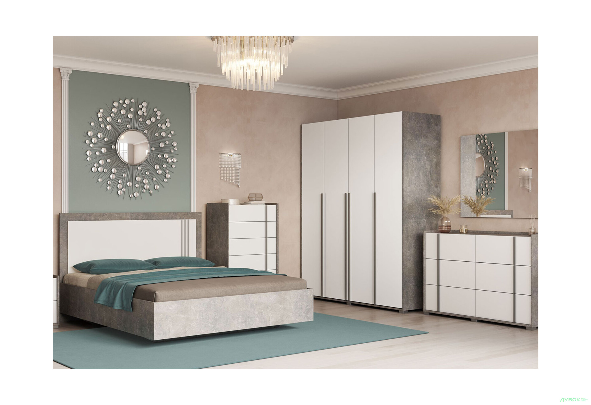 Шафа Світ Меблів Алекса 4-дверна 180 см Ательє світлий / Німфеа альба - Зображення 2 Зображення 2 - Шафа Світ Меблів Алекса 4-дверна 180 см Ательє світлий / Німфеа альба