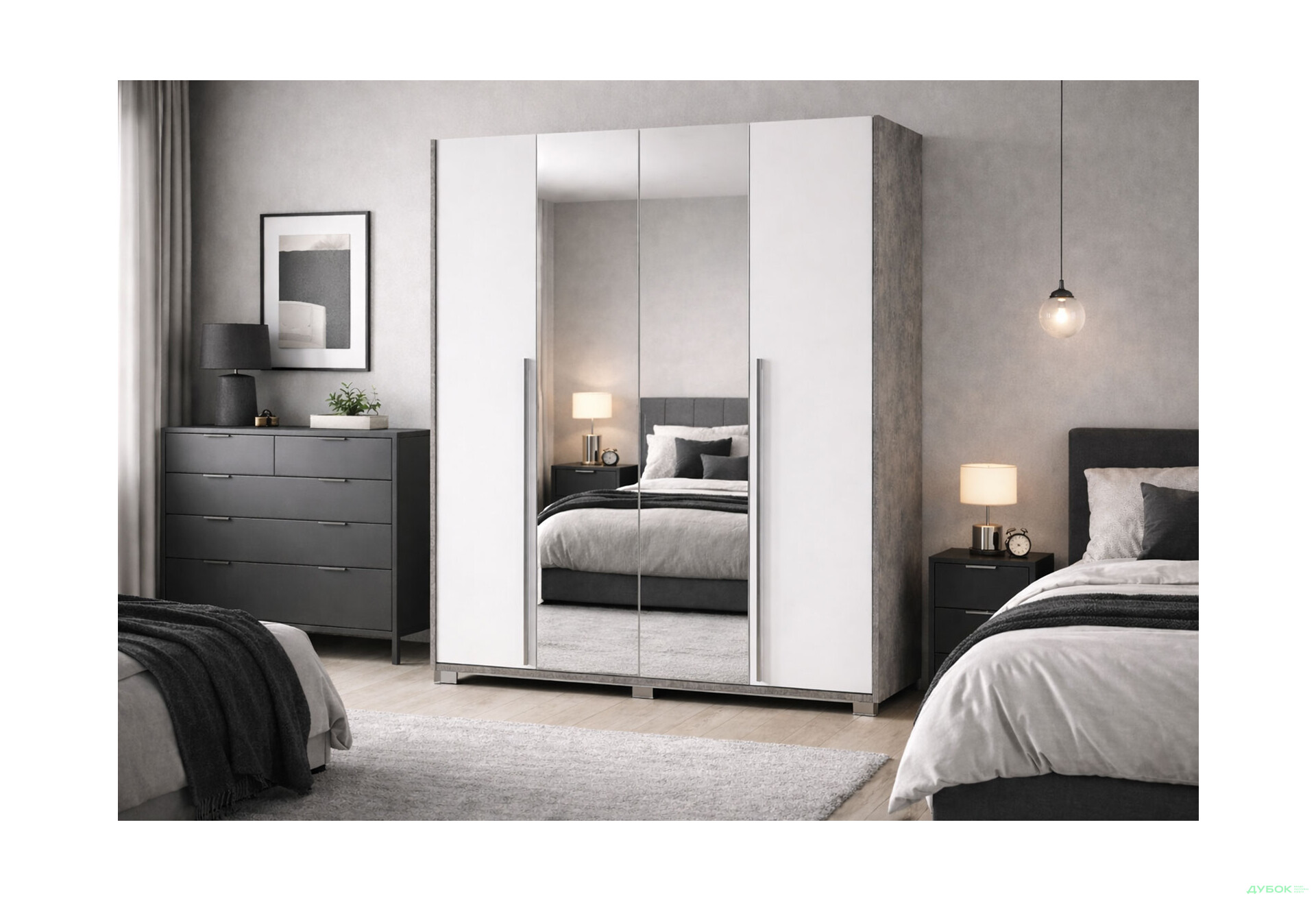 Зображення 2 - Шафа Світ Меблів Алекса 4-дверна з дзеркалом 180 см Ательє світлий / Німфеа альба