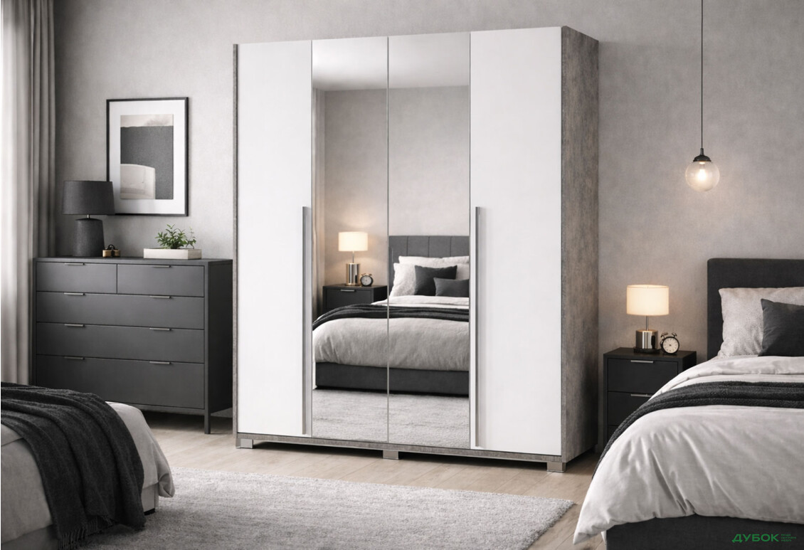 Зображення 2 - Шафа Світ Меблів Алекса 4-дверна з дзеркалом 180 см Ательє світлий / Німфеа альба