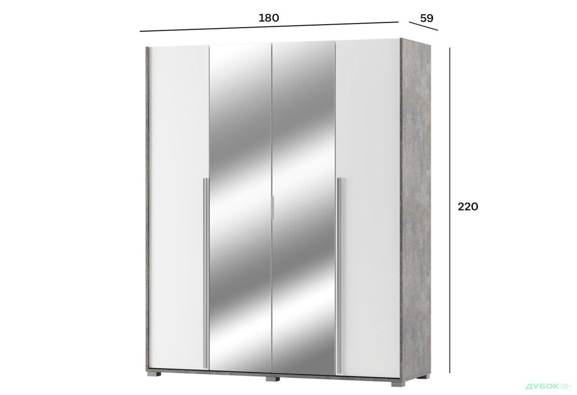 Шафа Світ Меблів Алекса 4-дверна з дзеркалом 180 см Ательє світлий / Німфеа альба - Зображення 3 Зображення 3 - Шафа Світ Меблів Алекса 4-дверна з дзеркалом 180 см Ательє світлий / Німфеа альба