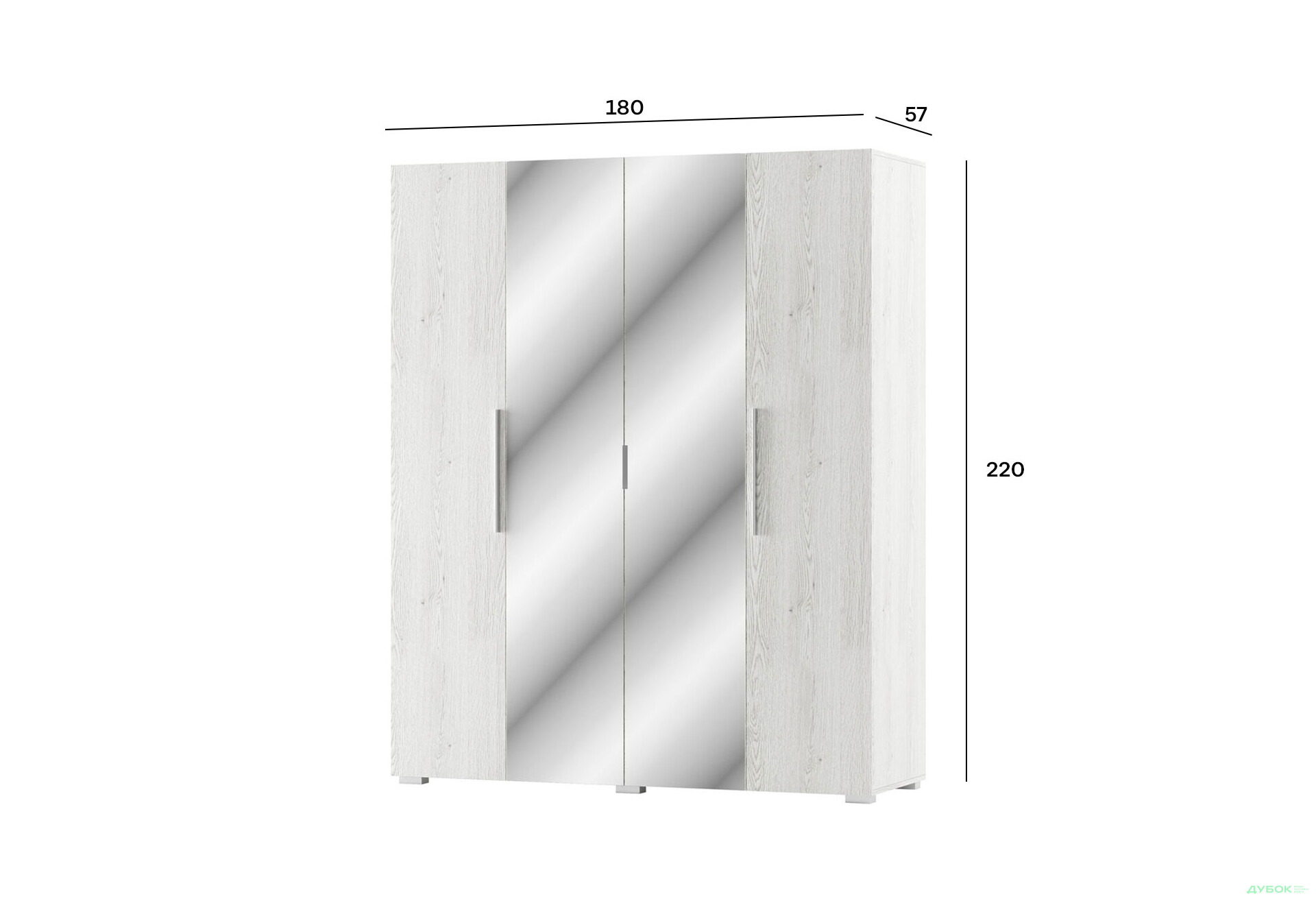 Шафа Світ Меблів Ромбо 4-дверна з дзеркалом 180 см Артвуд світлий - Зображення 3 Зображення 3 - Шафа Світ Меблів Ромбо 4-дверна з дзеркалом 180 см Артвуд світлий