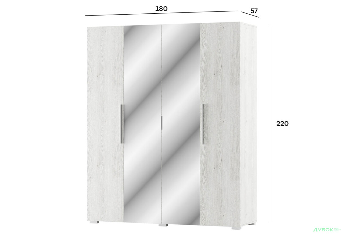 Шафа Світ Меблів Ромбо 4-дверна з дзеркалом 180 см Артвуд світлий - Зображення 3 Зображення 3 - Шафа Світ Меблів Ромбо 4-дверна з дзеркалом 180 см Артвуд світлий
