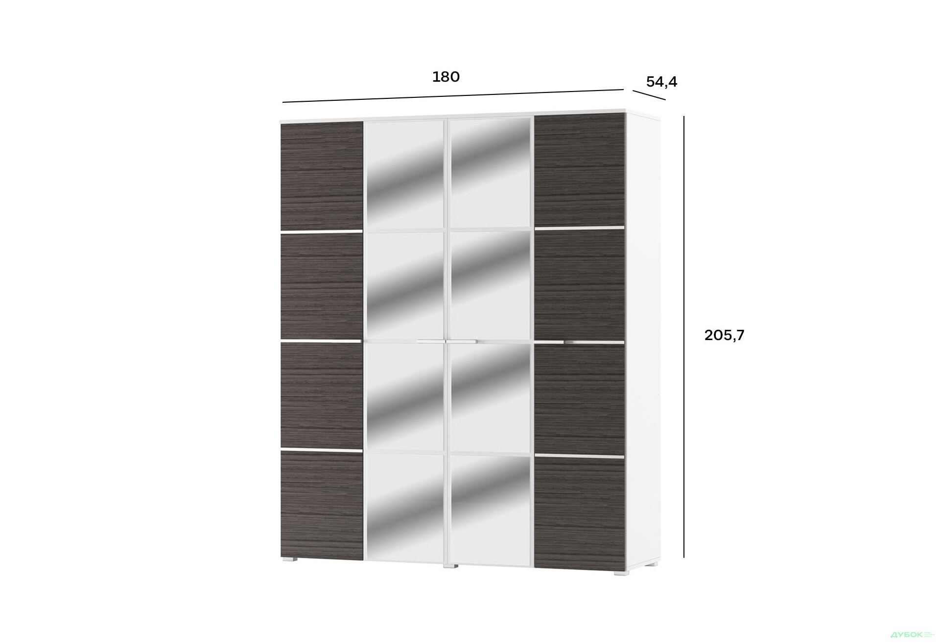 Шкаф Svit Mebliv Круиз 4-дверный с зеркалом 180 см Дакар / Белый - Изображение 3 Изображение 3 - Шкаф Svit Mebliv Круиз 4-дверный с зеркалом 180 см Дакар / Белый