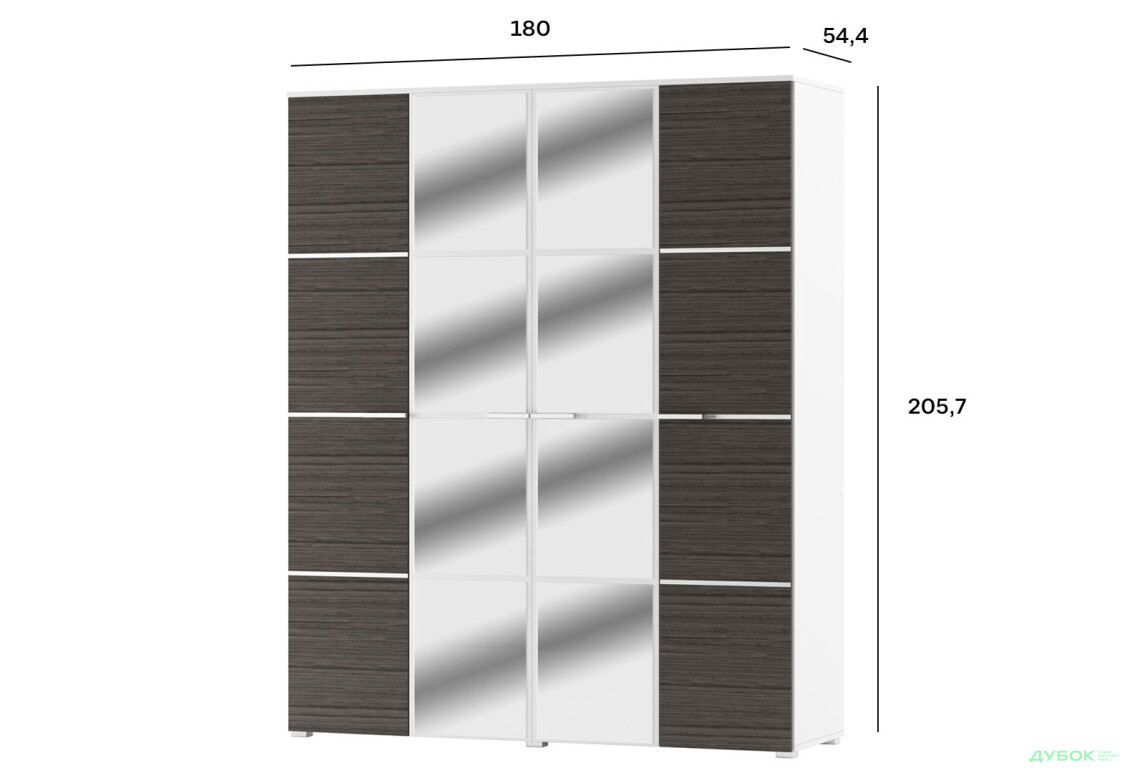 Шкаф Svit Mebliv Круиз 4-дверный с зеркалом 180 см Дакар / Белый - Изображение 3 Изображение 3 - Шкаф Svit Mebliv Круиз 4-дверный с зеркалом 180 см Дакар / Белый