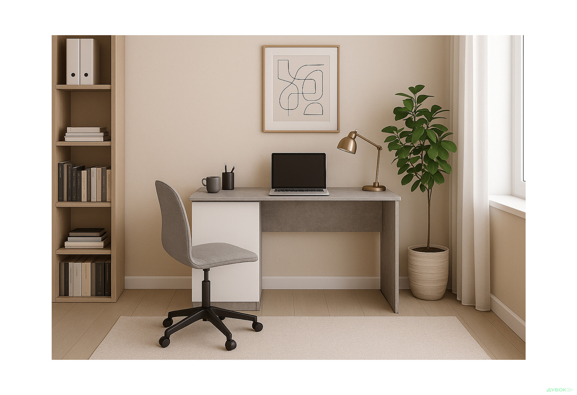 Стіл письмовий Київський стандарт КС 11 з тумбою лівий 120x58 см бетон / німфея альба - Зображення 2 Зображення 2 - Стіл письмовий Київський стандарт КС 11 з тумбою лівий 120x58 см бетон / німфея альба