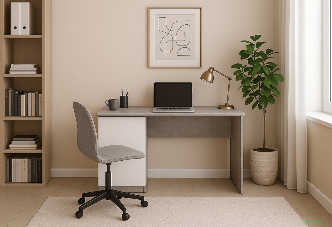 Стіл письмовий Київський стандарт КС 11 з тумбою лівий 120x58 см бетон / німфея альба - Зображення 2 Зображення 2 - Стіл письмовий Київський стандарт КС 11 з тумбою лівий 120x58 см бетон / німфея альба