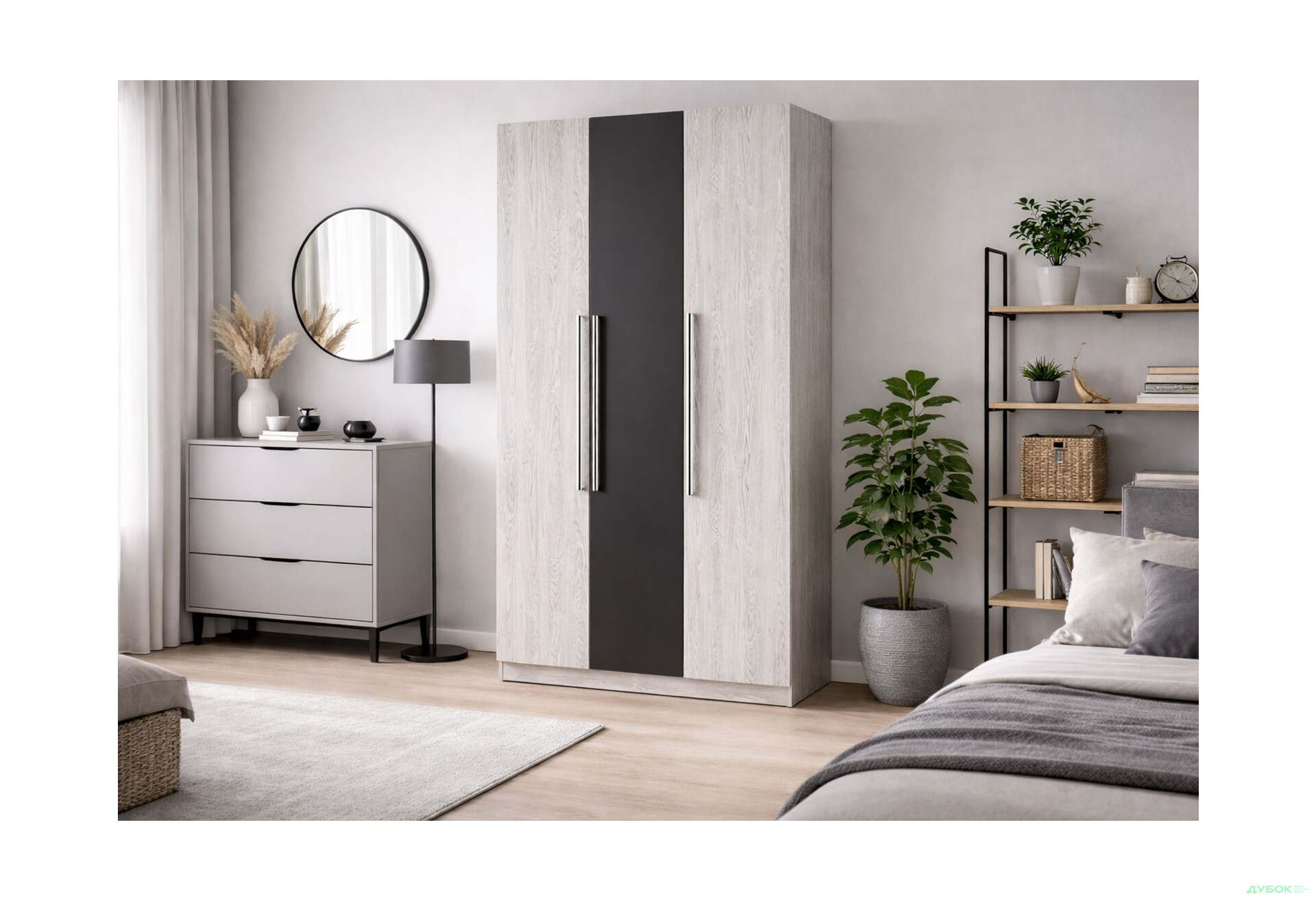 Зображення 2 - Шафа Світ Меблів Лілея Нова 3-дверна 120 см Артвуд світлий / Артвуд світлий, антрацит