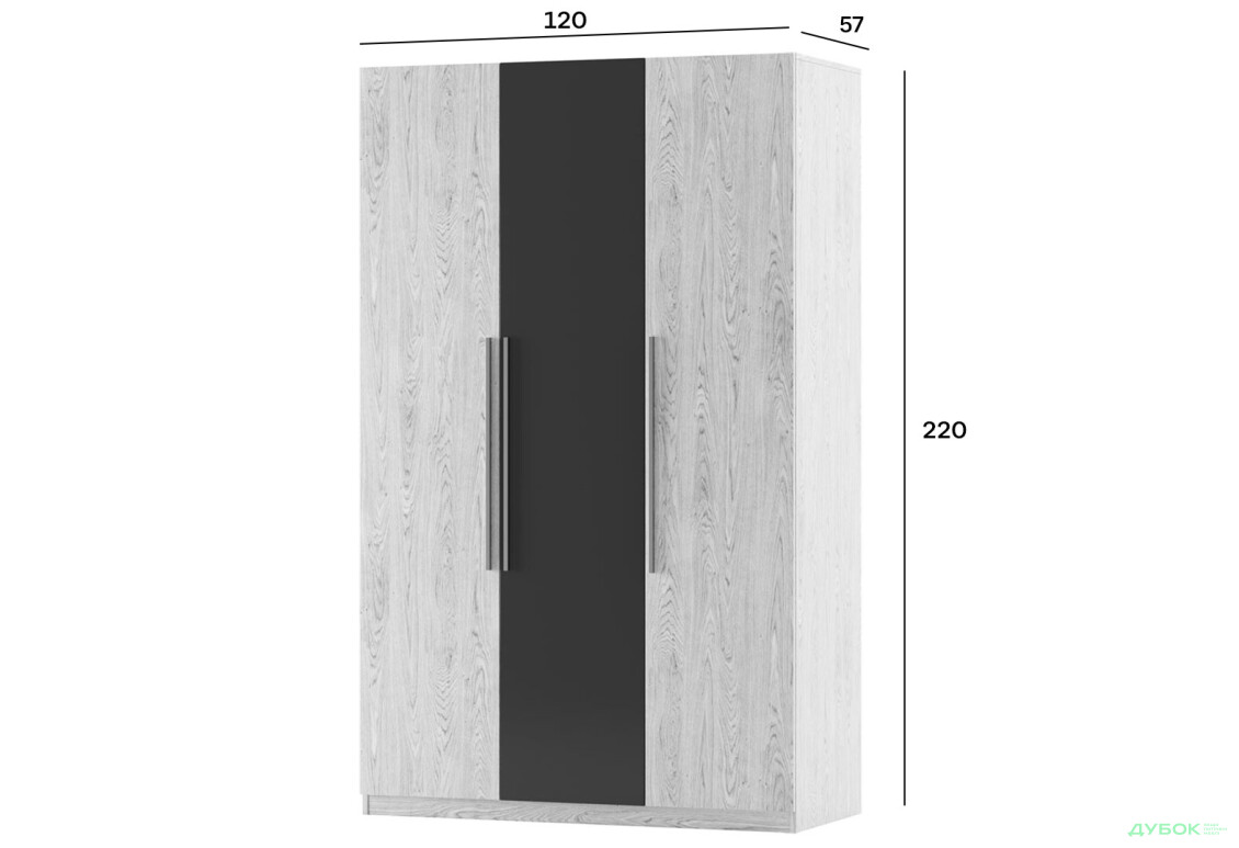 Шафа Світ Меблів Лілея Нова 3-дверна 120 см Артвуд світлий / Артвуд світлий, антрацит - Зображення 2 Зображення 2 - Шафа Світ Меблів Лілея Нова 3-дверна 120 см Артвуд світлий / Артвуд світлий, антрацит