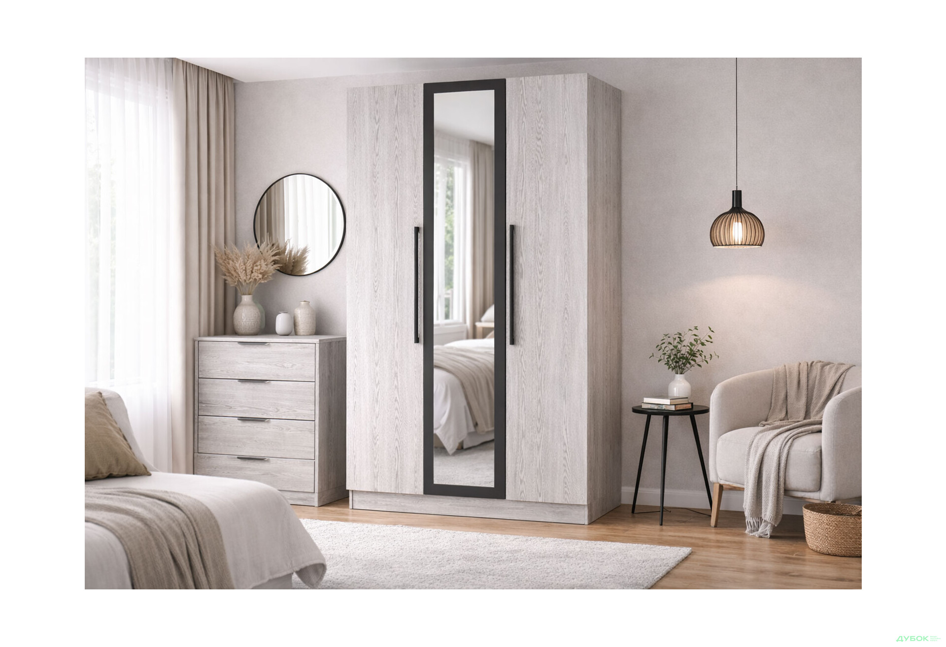 Изображение 2 - Шкаф Svit Mebliv Лилея Новая 3-дверный с зеркалом 120 см Артвуд светлый / Артвуд светлый, антрацит