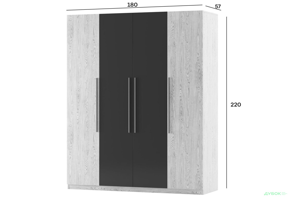 Шафа Світ Меблів Лілея Нова 4-дверна 180 см Артвуд світлий / Артвуд світлий, антрацит - Зображення 2 Зображення 2 - Шафа Світ Меблів Лілея Нова 4-дверна 180 см Артвуд світлий / Артвуд світлий, антрацит