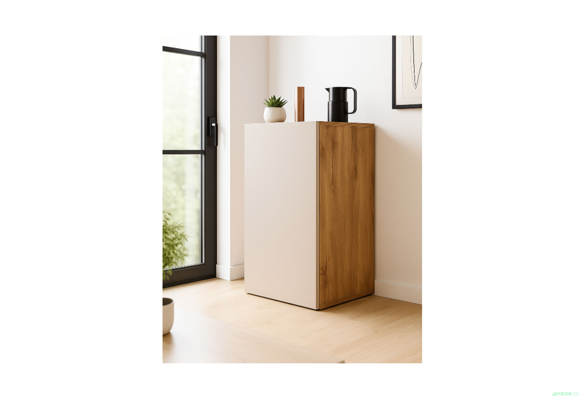 Комод Svit Mebliv Спейс однодверный с полками 40 см, дуб аппалачи / кашемир - Изображение 2 Изображение 2 - Комод Svit Mebliv Спейс однодверный с полками 40 см, дуб аппалачи / кашемир