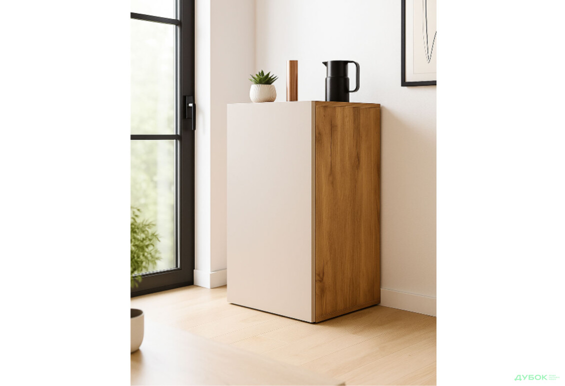 Комод Svit Mebliv Спейс однодверный с полками 40 см, дуб аппалачи / кашемир - Изображение 2 Изображение 2 - Комод Svit Mebliv Спейс однодверный с полками 40 см, дуб аппалачи / кашемир