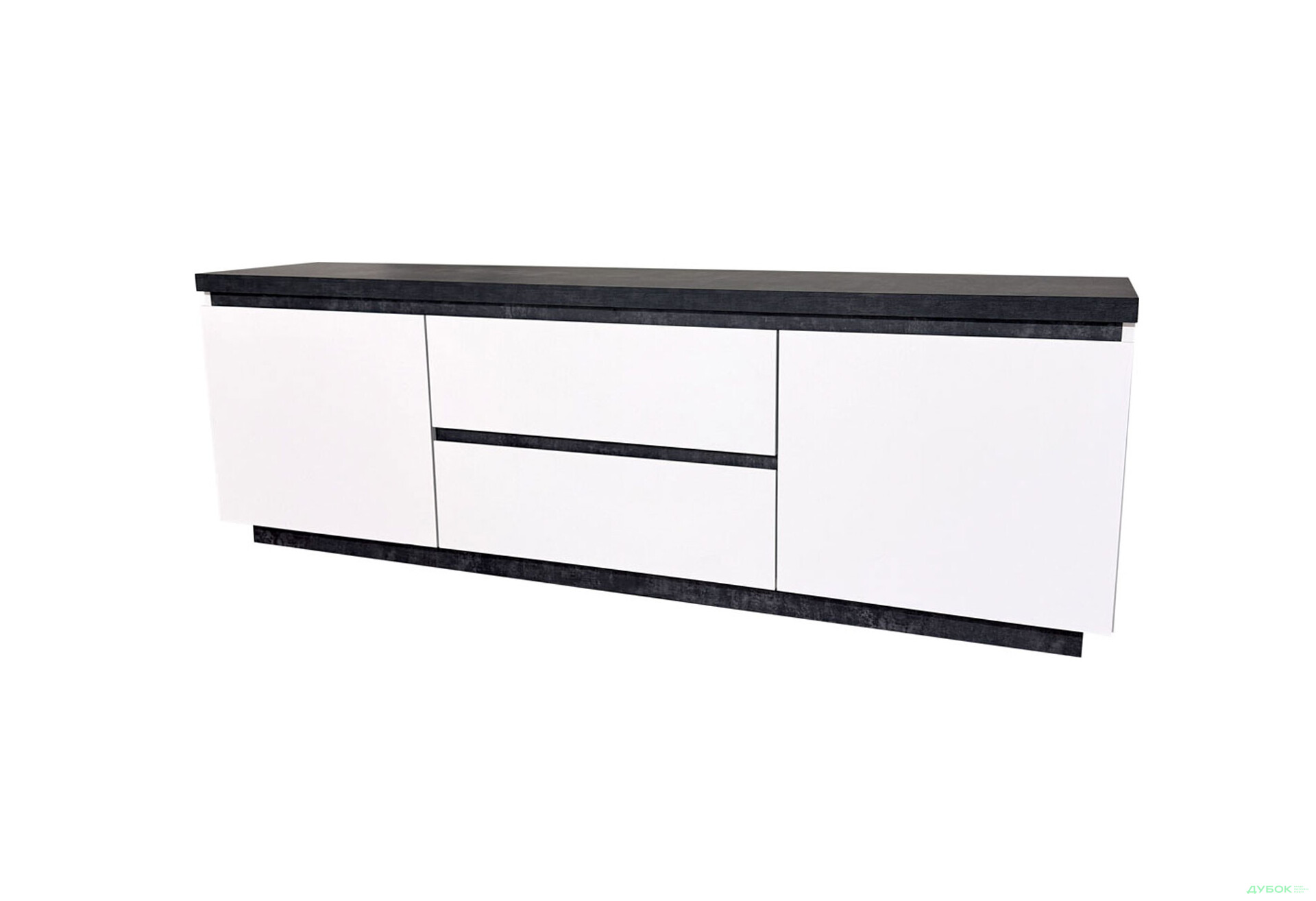 Тумба під ТВ Світ Меблів Мія з 2 шухлядами та дверцятами 165 см, білий/бетон темний - Зображення 1 Зображення 1 - Тумба під ТВ Світ Меблів Мія з 2 шухлядами та дверцятами 165 см, білий/бетон темний