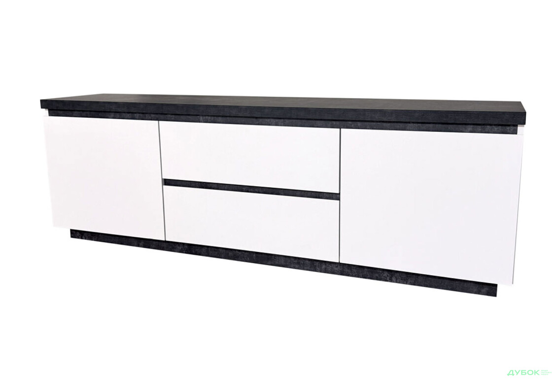 Тумба під ТВ Світ Меблів Мія з 2 шухлядами та дверцятами 165 см, білий/бетон темний - Зображення 1 Зображення 1 - Тумба під ТВ Світ Меблів Мія з 2 шухлядами та дверцятами 165 см, білий/бетон темний