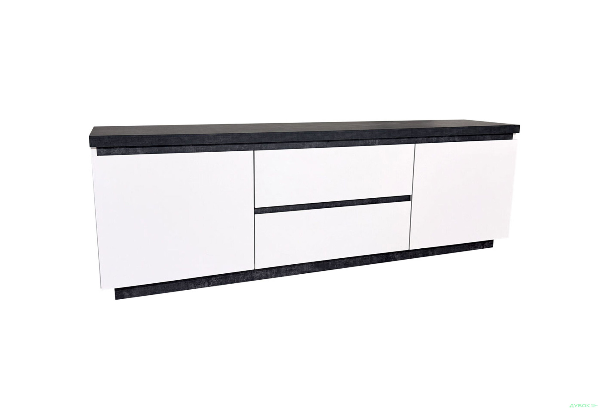 Тумба під ТВ Світ Меблів Мія з 2 шухлядами та дверцятами 165 см, білий/бетон темний - Зображення 2 Зображення 2 - Тумба під ТВ Світ Меблів Мія з 2 шухлядами та дверцятами 165 см, білий/бетон темний