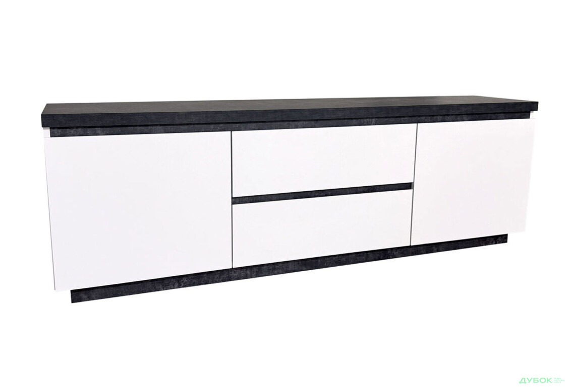 Тумба під ТВ Світ Меблів Мія з 2 шухлядами та дверцятами 165 см, білий/бетон темний - Зображення 2 Зображення 2 - Тумба під ТВ Світ Меблів Мія з 2 шухлядами та дверцятами 165 см, білий/бетон темний