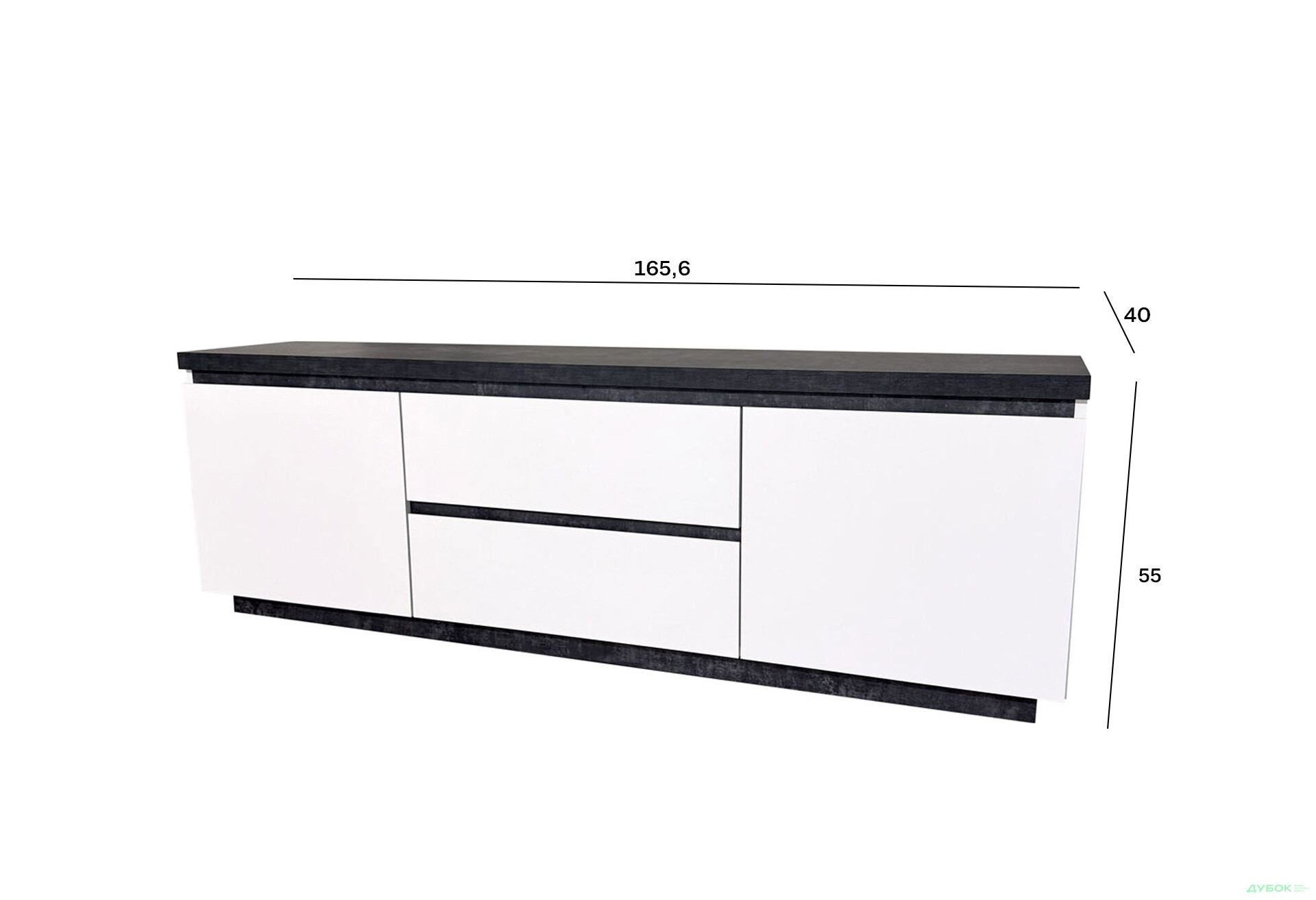 Тумба під ТВ Світ Меблів Мія з 2 шухлядами та дверцятами 165 см, білий/бетон темний - Зображення 3 Зображення 3 - Тумба під ТВ Світ Меблів Мія з 2 шухлядами та дверцятами 165 см, білий/бетон темний