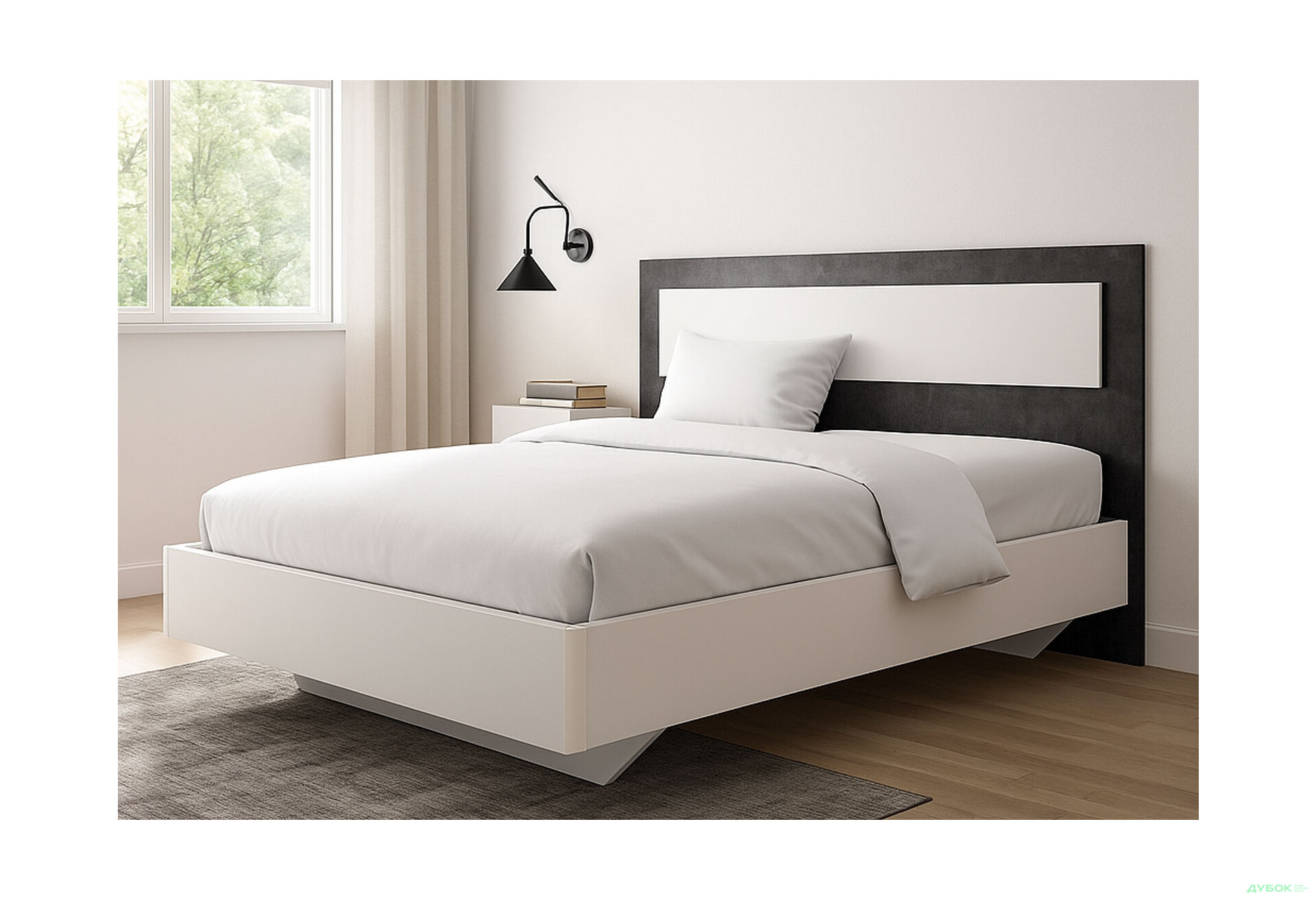 Ліжко Світ Меблів Мія (без вкладу) 160х200 см, білий/бетон темний - Зображення 2 Зображення 2 - Ліжко Світ Меблів Мія (без вкладу) 160х200 см, білий/бетон темний